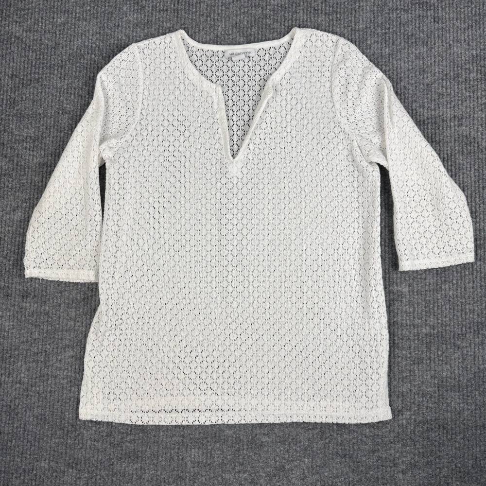 Liz Claiborne Crochet Lace Top Womens L 3/4 Sleeve Dainty Cottagecore